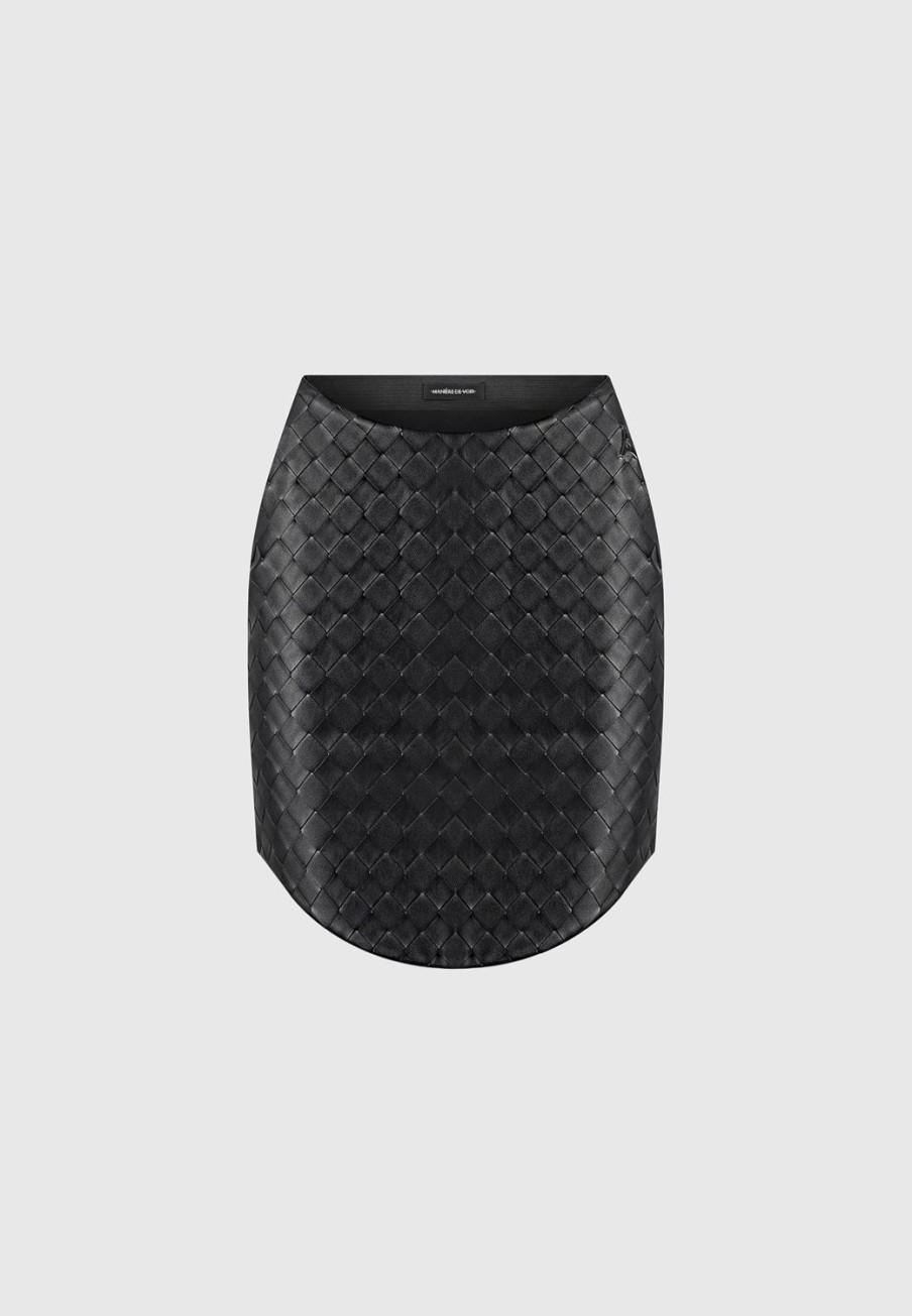 Maniere De Voir Woven Leather Dipped Waist Mini Skirt | Skirts