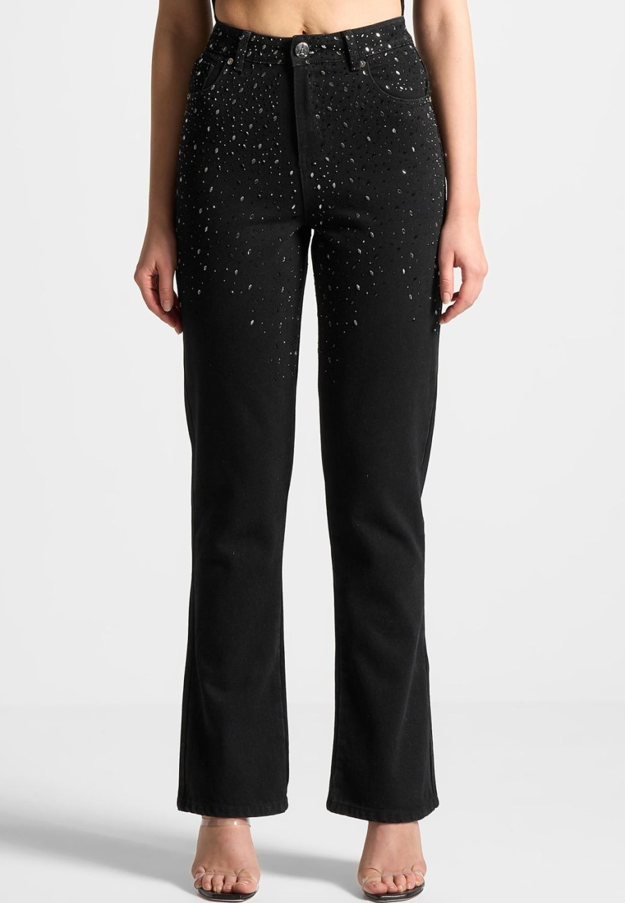 Maniere De Voir Scattered Rhinestone Mini Flare Jeans | Matching Sets