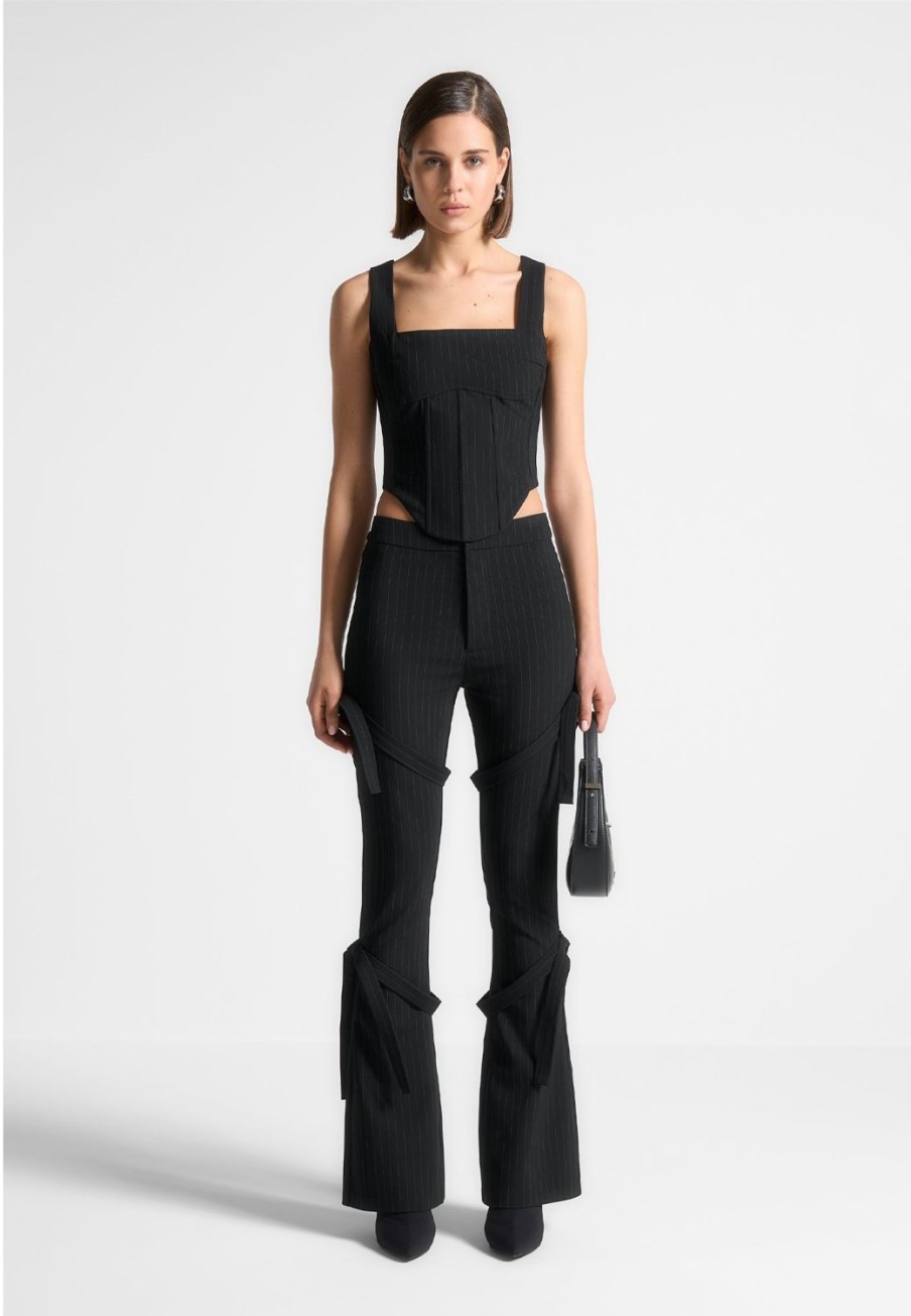 Maniere De Voir Square Neck Pinstripe Corset Top | Tops & T Shirts