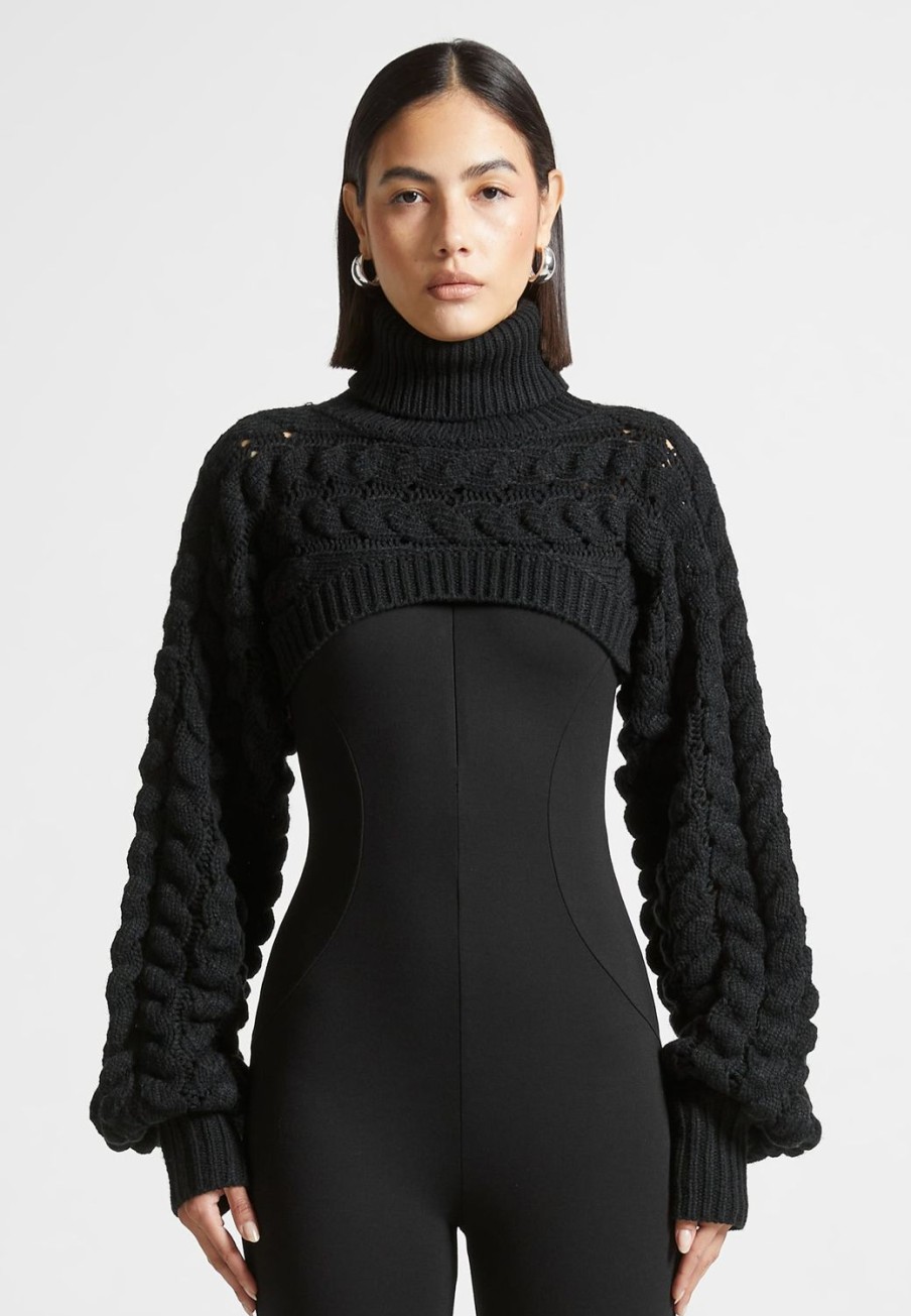 Maniere De Voir Turtleneck Cable Knit Arm Warmers | Knitwear