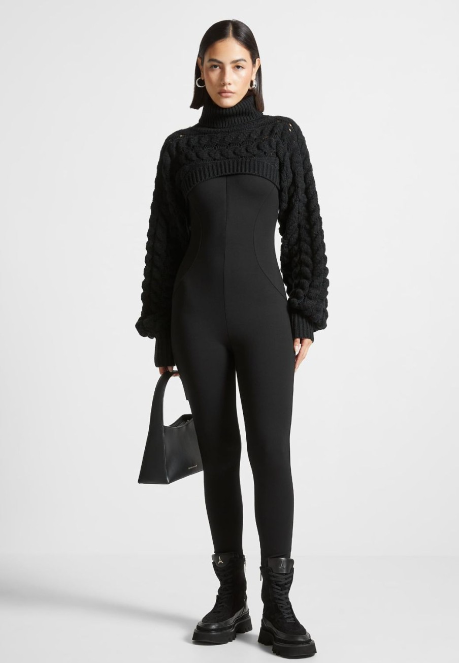 Maniere De Voir Turtleneck Cable Knit Arm Warmers | Knitwear