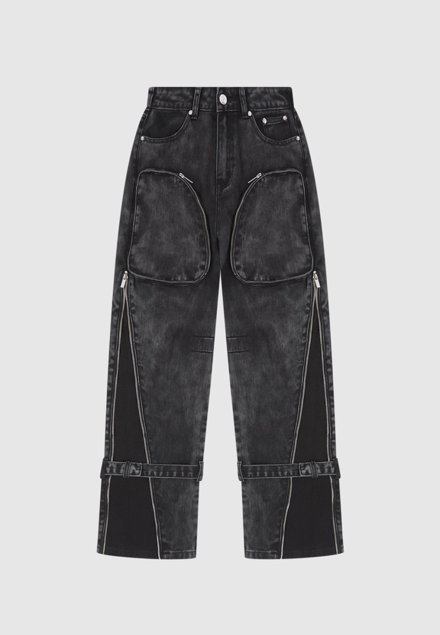 Maniere De Voir Zip Detail Denim Cargo Pants | Jeans