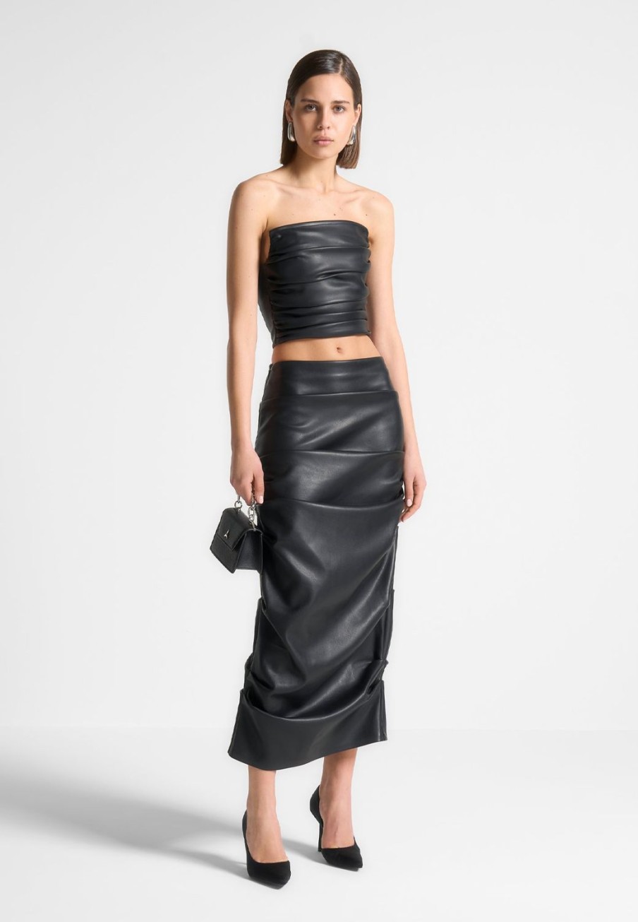 Maniere De Voir Tacked Vegan Leather Midaxi Skirt | Matching Sets