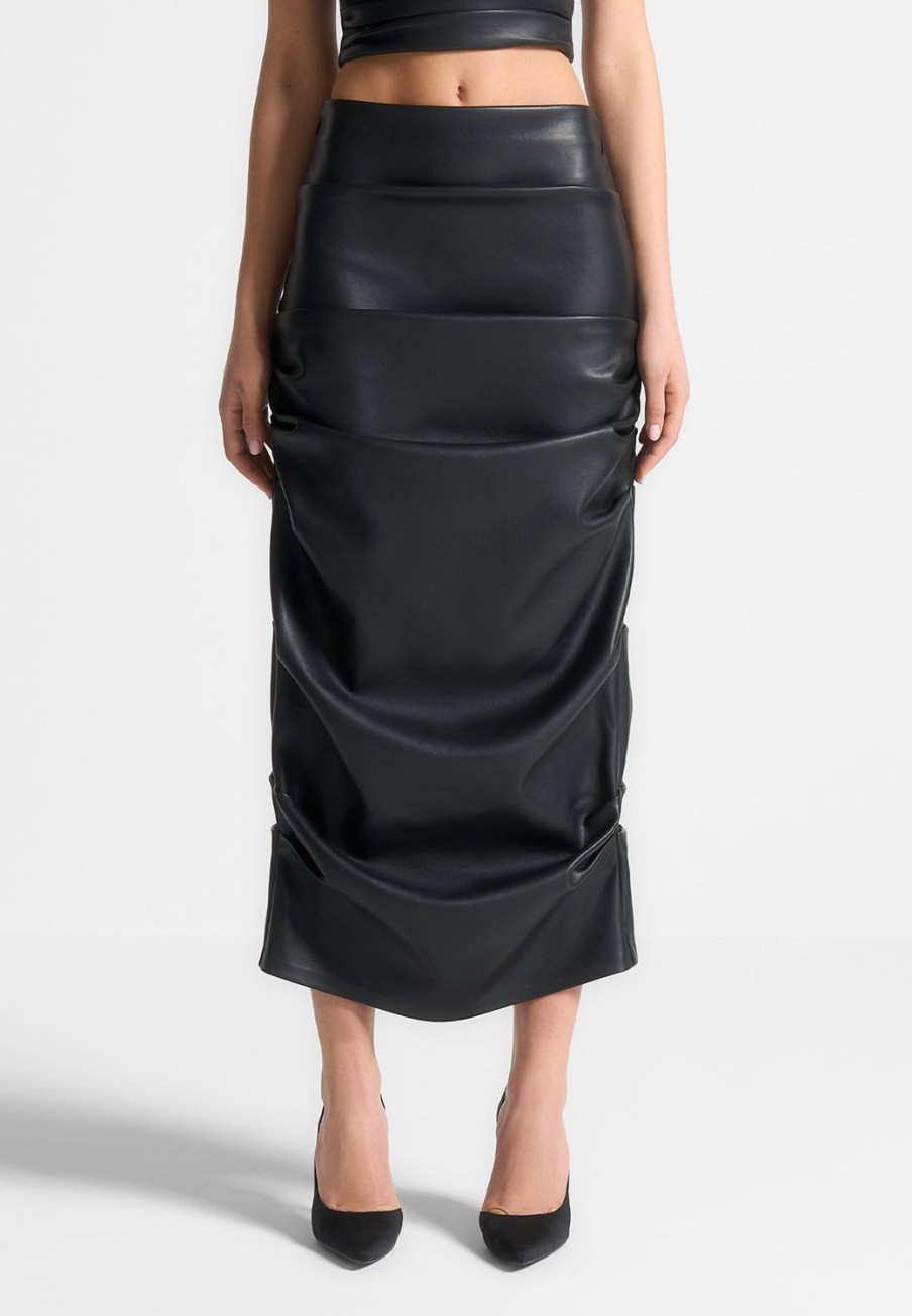 Maniere De Voir Tacked Vegan Leather Midaxi Skirt | Matching Sets