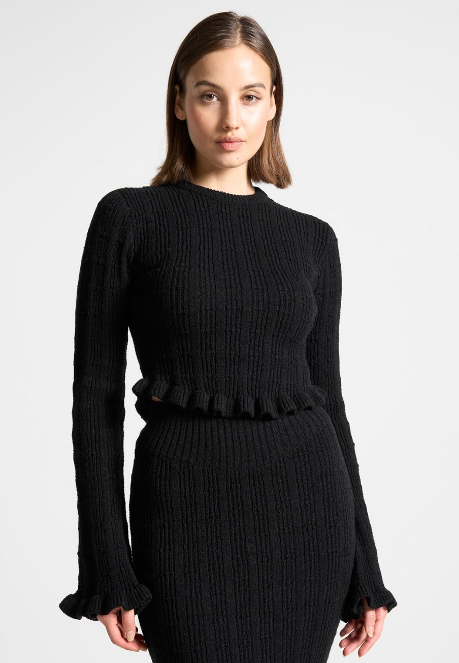 Maniere De Voir Ruffle Hem Ribbed Knit Top | Knitwear