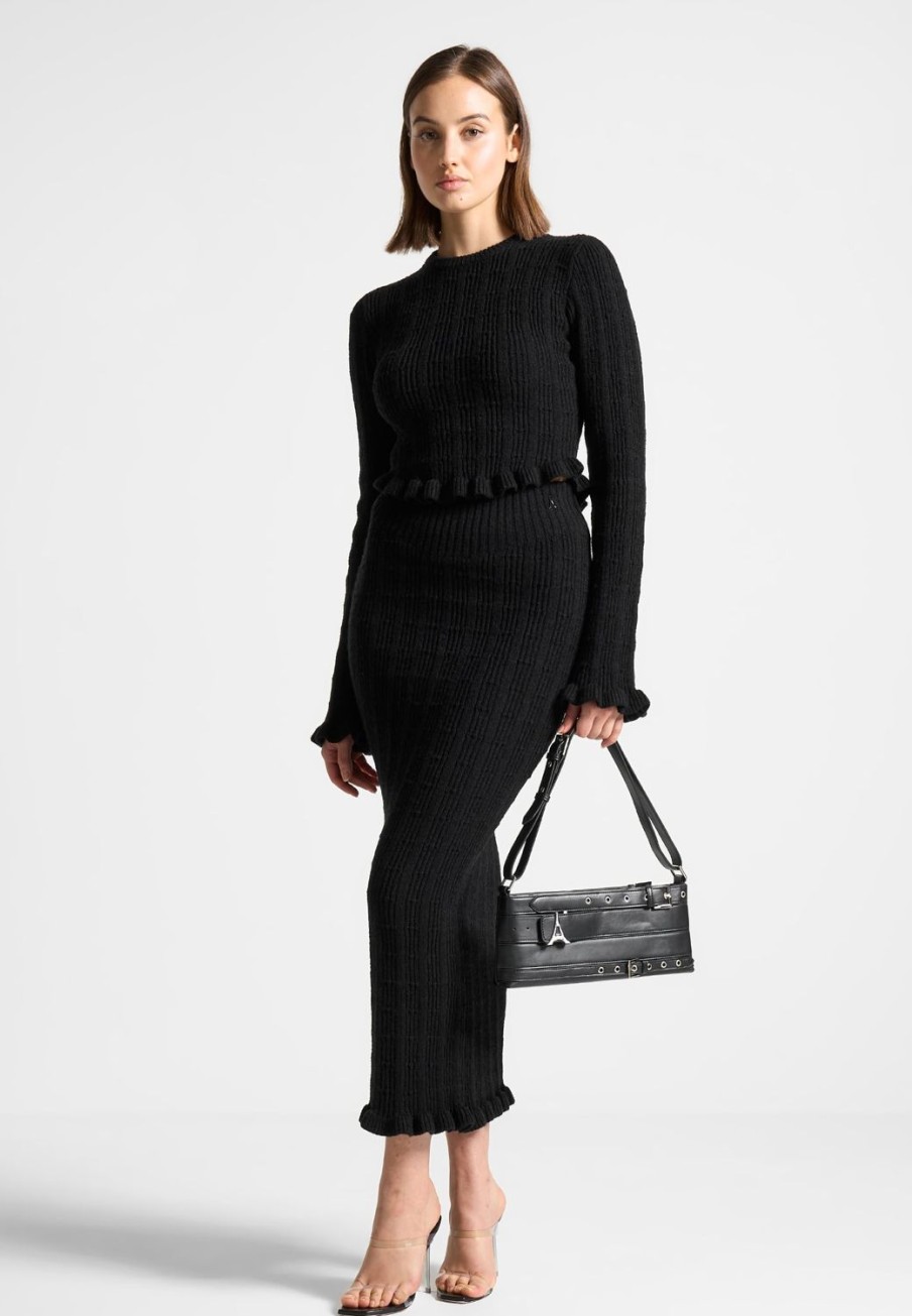 Maniere De Voir Ruffle Hem Ribbed Knit Top | Knitwear